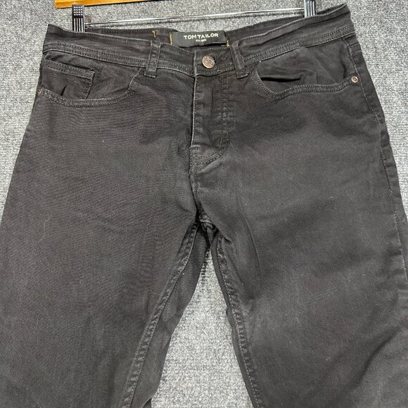 Tom Tailor Jeans Mens 34 Black Cotton Slim Stretch Pockets Button Fly - Picture 3 of 9